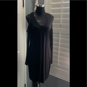 New Karen Kane midi Black Studded cold shoulder fitted long sleeve dress Size Xl